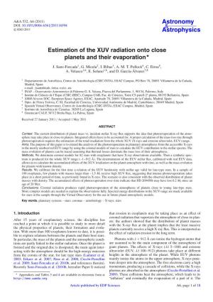 Estimation of the XUV Radiation Onto Close Planets and Their Evaporation⋆