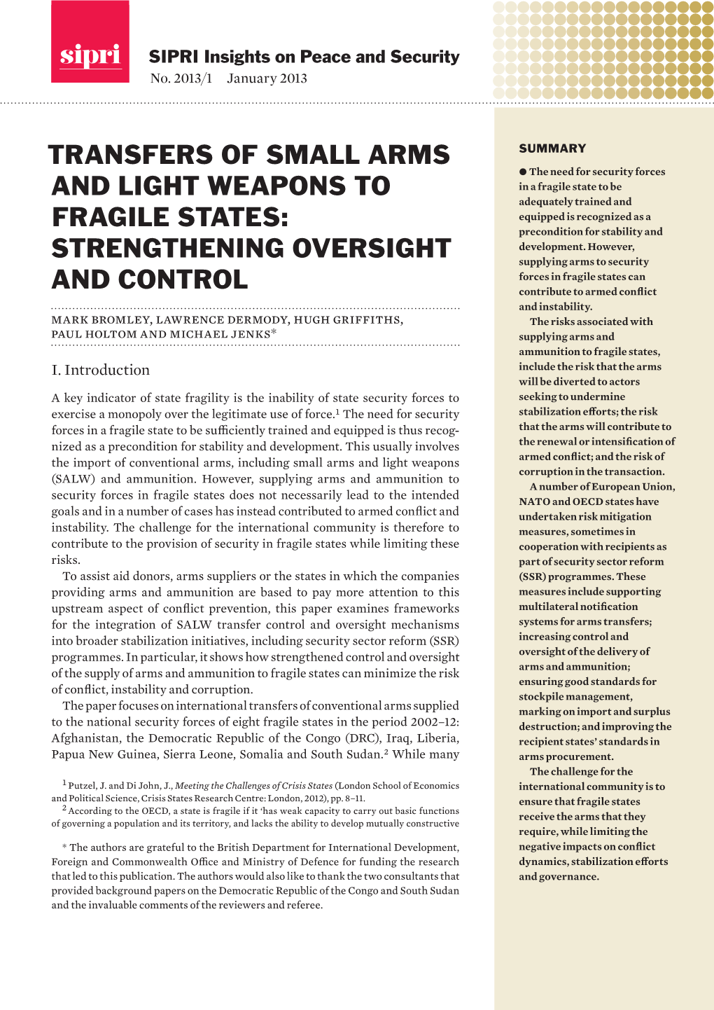 Transfers of Small Arms and Light Weapons to Fragile States