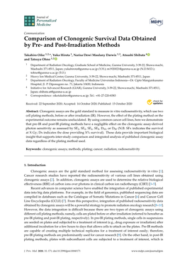 Comparison of Clonogenic Survival Data Obtained by Pre- and Post-Irradiation Methods