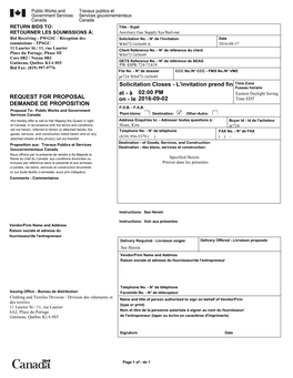 Le 2016-09-02 REQUEST for PROPOSAL DEMANDE DE