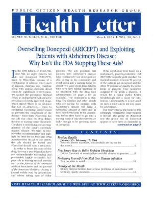 Overselling Donepezil (ARICEPD and Exploiting Patients V1ith I\Lzheimers Disease: Why Isn't the FDA Stopping These Ads?