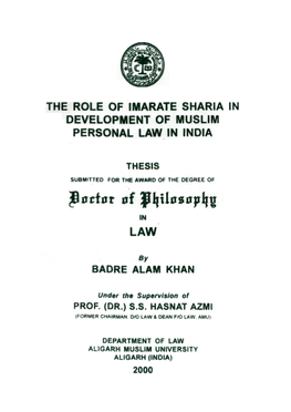 The Role of Imarate Sharia in Development of Muslim Personal Law in India