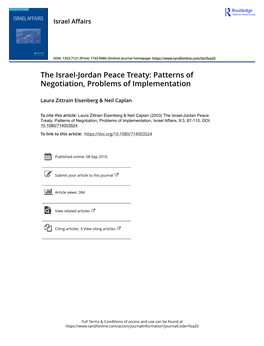 The Israel-Jordan Peace Treaty: Patterns of Negotiation, Problems of Implementation