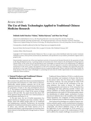 Review Article the Use of Omic Technologies Applied to Traditional Chinese Medicine Research