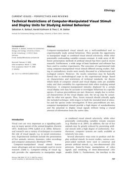 Technical Restrictions of Computer-Manipulated Visual Stimuli and Display Units for Studying Animal Behaviour Sebastian A