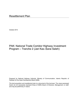 PAK: National Trade Corridor Highway Investment Program – Tranche 2 (Jari Kas–Sarai Saleh)