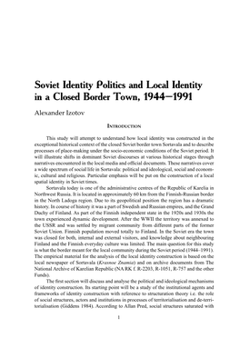 Soviet Identity Politics and Local Identity in a Closed Border Town, 1944–1991
