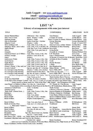 LIST “A” Library of Arrangements with Some Jazz Interest