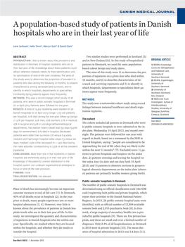 A Population-Based Study of Patients in Danish Hospitals Who Are in Their Last Year of Life