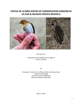 Status of 10 Bird Species of Conservation Concern, Vol. 1