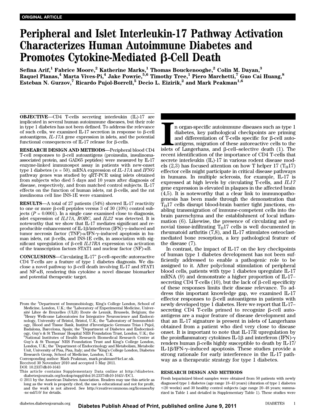 Peripheral and Islet Interleukin-17 Pathway Activation