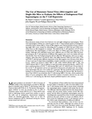 Mtv)-Negative and Single-Mtv Mice to Evaluate the Effects of Endogenous Viral Superantigens on the T Cell Repertoire by Mark T