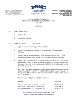 Public Works Commission Meeting of Wednesday, October 24, 2018 8:30 A.M