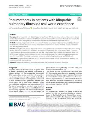 Pneumothorax in Patients with Idiopathic Pulmonary Fibrosis