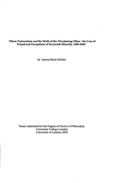 Ethnic Nationalism and the Myth of the Threatening Other: the Case of Poland and Perceptions of Its Jewish Minority, 1880-1968