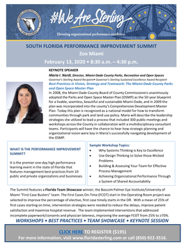 SOUTH FLORIDA PERFORMANCE IMPROVEMENT SUMMIT Zoo Miami February 13, 2020 • 8:30 Am