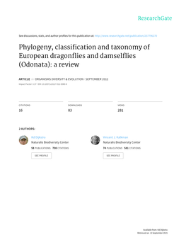 Phylogeny, Classification and Taxonomy of European Dragonflies and Damselflies (Odonata): a Review