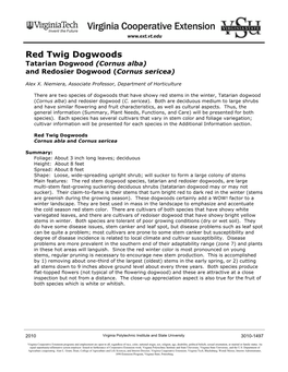 Red Twig Dogwoods Tatarian Dogwood (Cornus Alba) and Redosier Dogwood (Cornus Sericea)