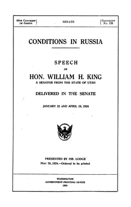 Conditions in Russia Hon. William H. King