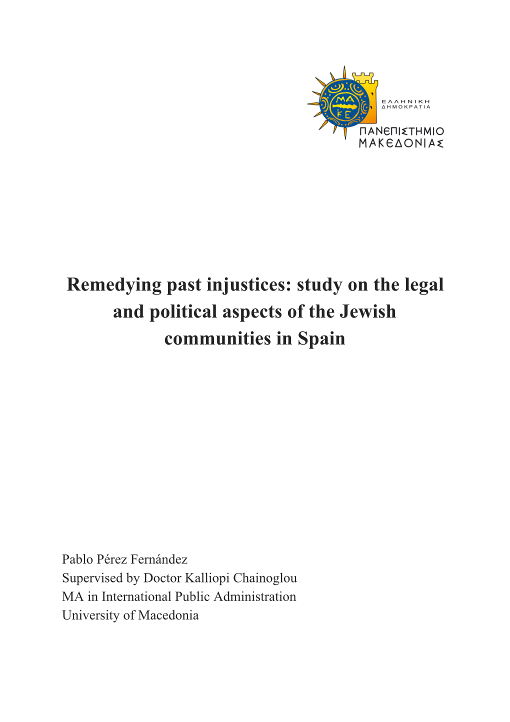 Study on the Legal and Political Aspects of the Jewish Communities in Spain