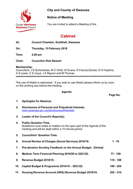 (Public Pack)Agenda Document for Cabinet, 15/02/2018 14:00