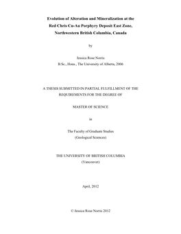 Evolution of Alteration and Mineralization at the Red Chris Cu-Au Porphyry Deposit East Zone, Northwestern British Columbia, Canada