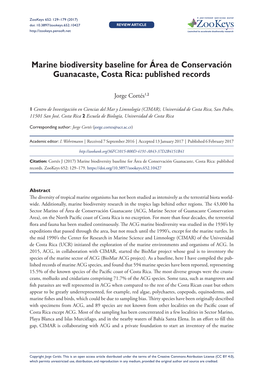 Marine Biodiversity Baseline for Área De Conservación Guanacaste