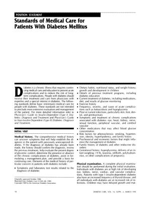 Standards of Medical Care for Patients with Diabetes Mellitus
