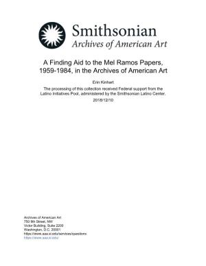 A Finding Aid to the Mel Ramos Papers, 1959-1984, in the Archives of American Art