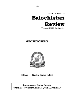 Bi-Annual Research Journal “BALOCHISTAN REVIEW—ISSN