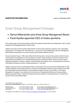 Erste Group Management Changes