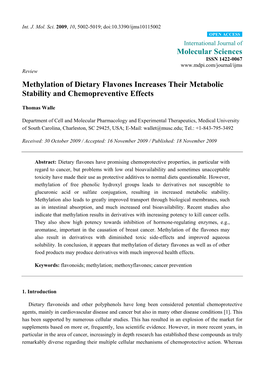 Methylation of Dietary Flavones Increases Their Metabolic Stability and Chemopreventive Effects