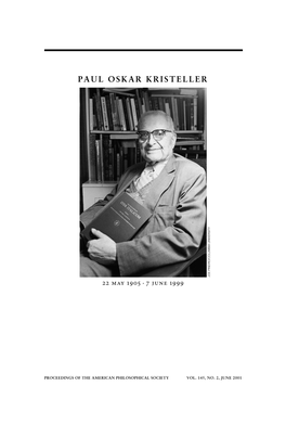 Paul Oscar Kristeller Obituary