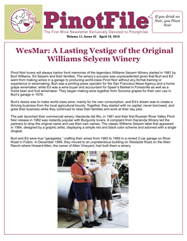Wesmar: a Lasting Vestige of the Original Williams Selyem Winery