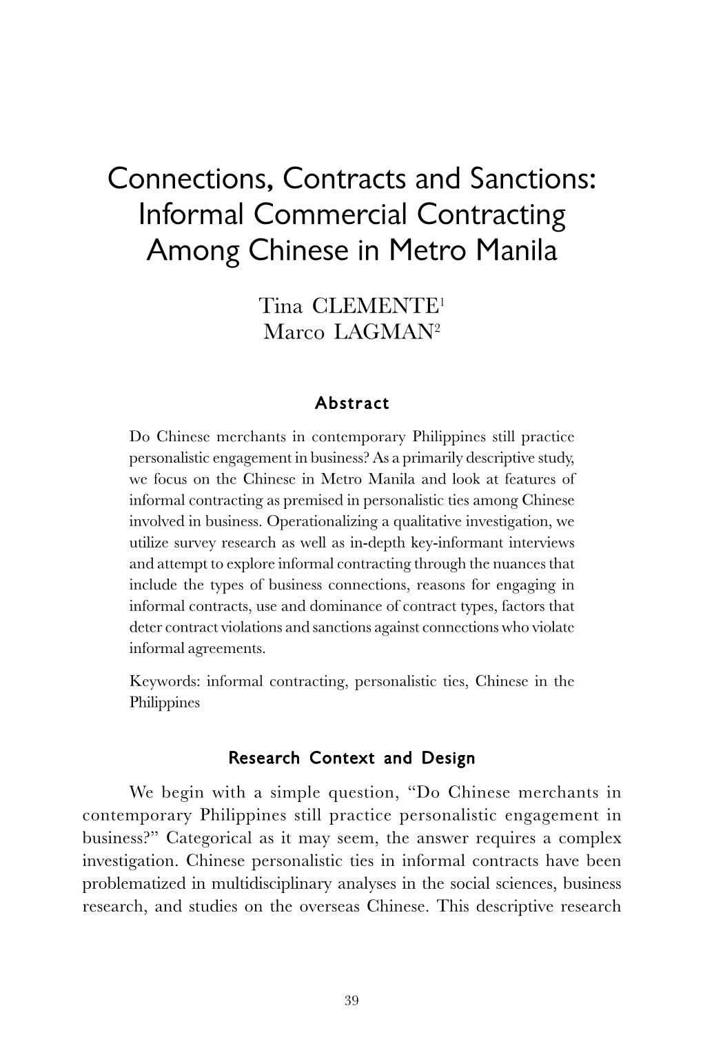 Informal Commercial Contracting Among Chinese in Metro Manila