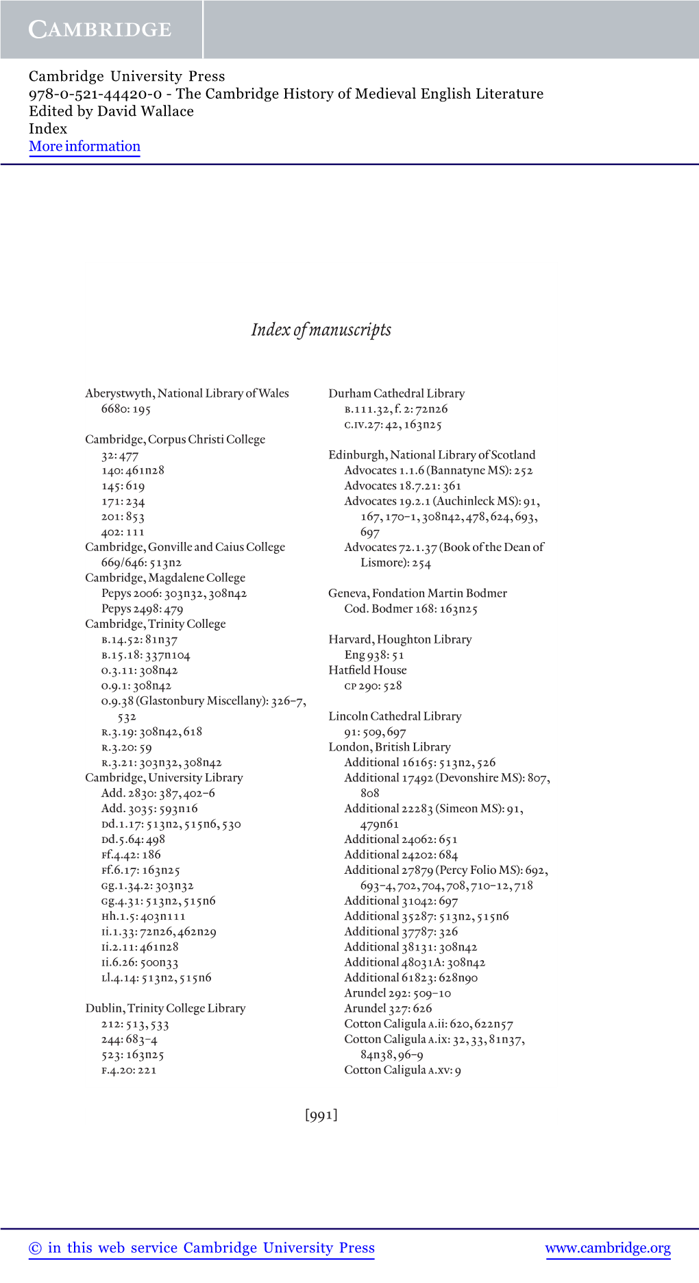 Index of Manuscripts