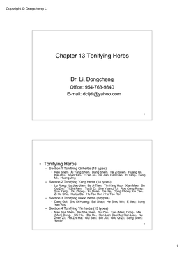 Chapter 13 Tonifying Herbs