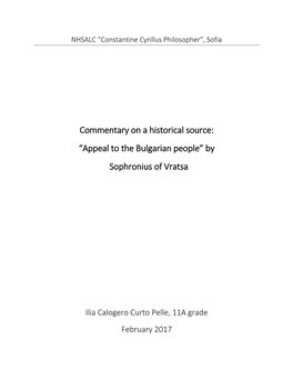 Commentary on a Historical Source: “Appeal to the Bulgarian People” By