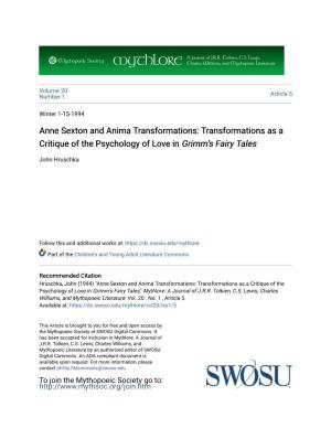 Anne Sexton and Anima Transformations: Transformations As a Critique of the Psychology of Love in Grimm’S Fairy Tales