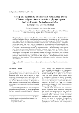 Host Plant Suitability of a Recently Naturalized Thistle Cirsium Vulgare