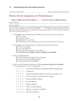 Petition for the Assignment of a Parish Deacon
