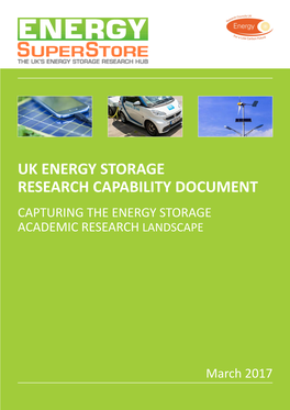 Uk Energy Storage Research Capability Document Capturing the Energy Storage Academic Research Landscape
