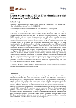 Recent Advances in C–H Bond Functionalization with Ruthenium-Based Catalysts