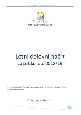 Letni Delovni Načrt Osnovne Šole Jurija Dalmatina Krško