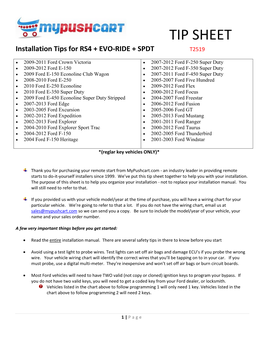 TIP SHEET Installation Tips for RS4 + EVO-RIDE + SPDT T2519