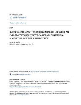 Culturally Relevant Pedagogy in Public Libraries: an Exploratory Case Study of a Library System in a Majority-Black, Suburban District