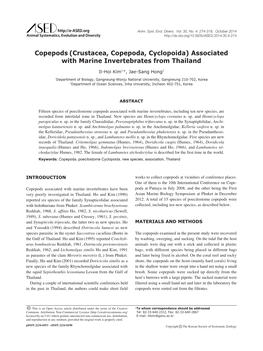 Copepods (Crustacea, Copepoda, Cyclopoida) Associated with Marine Invertebrates from Thailand