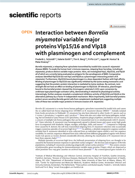 Interaction Between Borrelia Miyamotoi Variable Major Proteins Vlp15/16 and Vlp18 with Plasminogen and Complement Frederik L