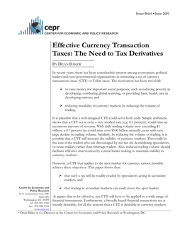 Effective Currency Transaction Taxes: the Need to Tax Derivatives