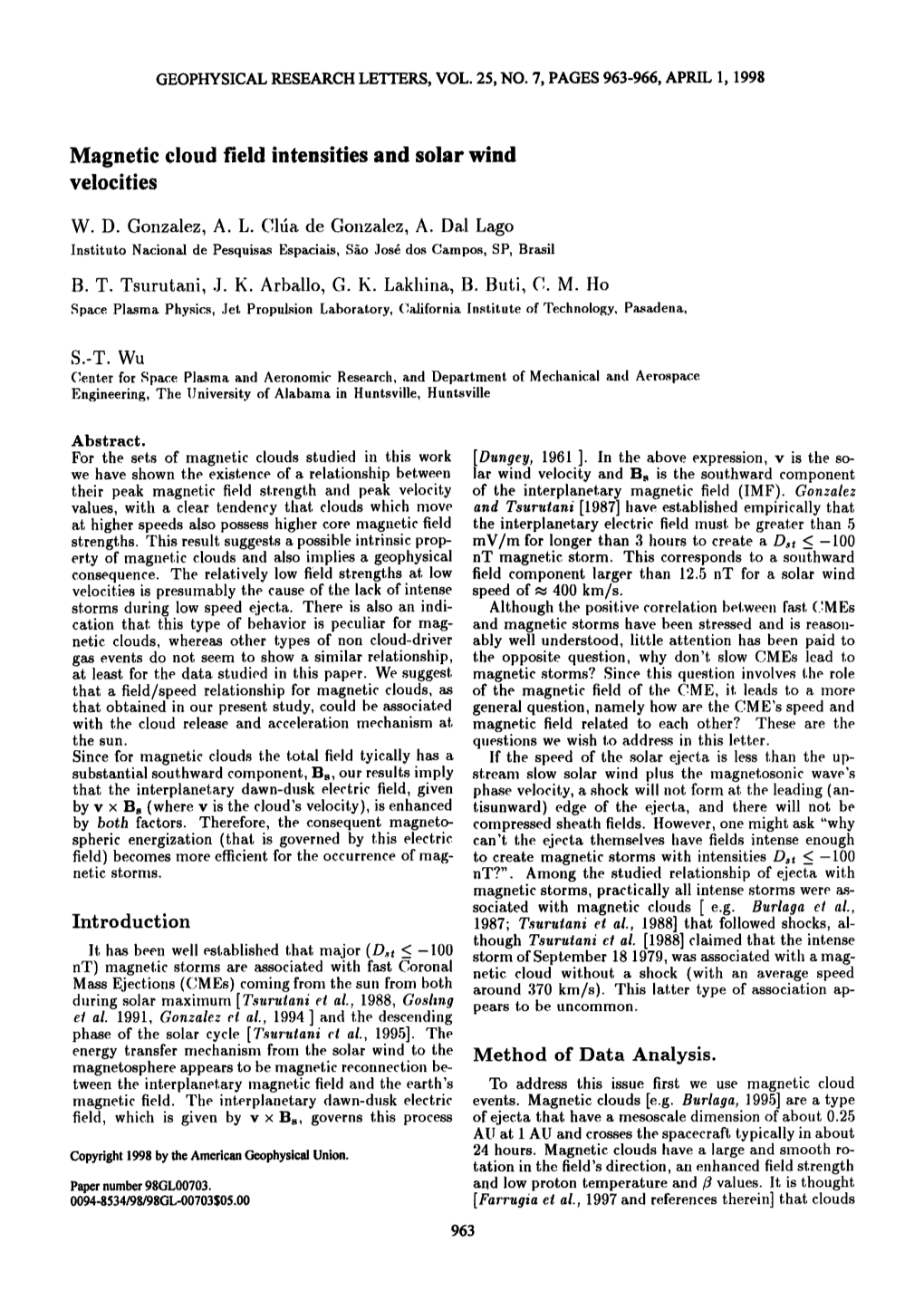 Magnetic Cloud Field Intensities and Solar Wind Velocities